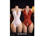 Kırmızı-Beyaz Özel Bölgesi Ve Sırtı Açık Dantel Detaylı Fantezi Gecelik Takım