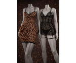 Leopar Desenli Arkası Çapraz Bağlamalı Ve Siyah Kelebek Baskılı Fantezi Gecelik Takımı Avantajlı 2 li paket