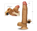Özel Seri Et Dokulu Esmer Titreşimli 4 Cm Uzatmalı Penis Kılıfı