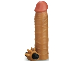 Özel Seri Et Dokulu Esmer Titreşimli 4 Cm Uzatmalı Penis Kılıfı