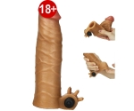 Özel Seri Et Dokulu Esmer Titreşimli 4 Cm Uzatmalı Penis Kılıfı