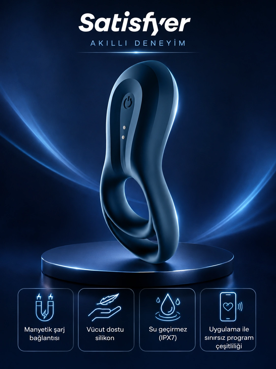 Satisfyer Epic Duo Connect App Kontrollü Güçlü Titreşimli Ayarlanabilir Penis Halkası