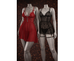 Siyah-Kırmızı Dantel Detaylı Göğüs Dekolteli Şık Transparan Tül Kadın Fantezi Gecelik Takımı Avantajlı 2 li Paket