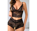 Siyah-Kırmızı Dantel Detaylı Zarif Özel Bölgeleri Açık Fantezi Gecelik Takımı 2 li Avantajlı Paket