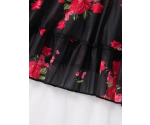 Siyah Kırmızı Gül Desenli Transparan Fantazi Gecelik Takımı 