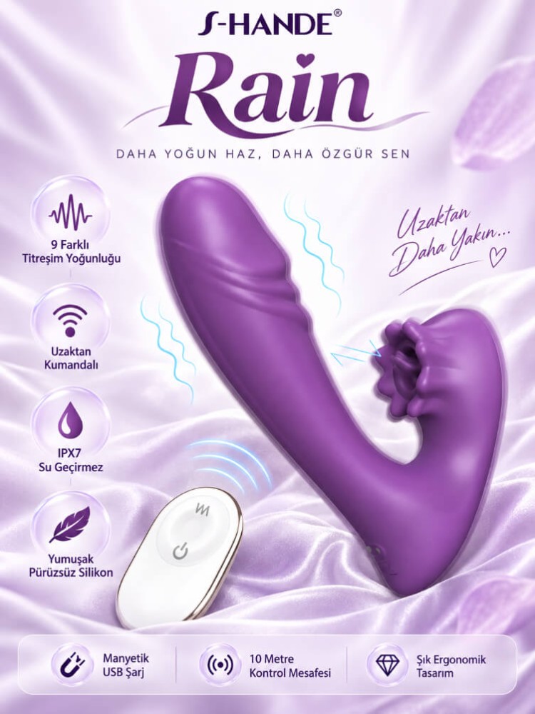 Rain Titreşimli&Klitoris Dil Hareketli Kumandalı Lüks Vibratör