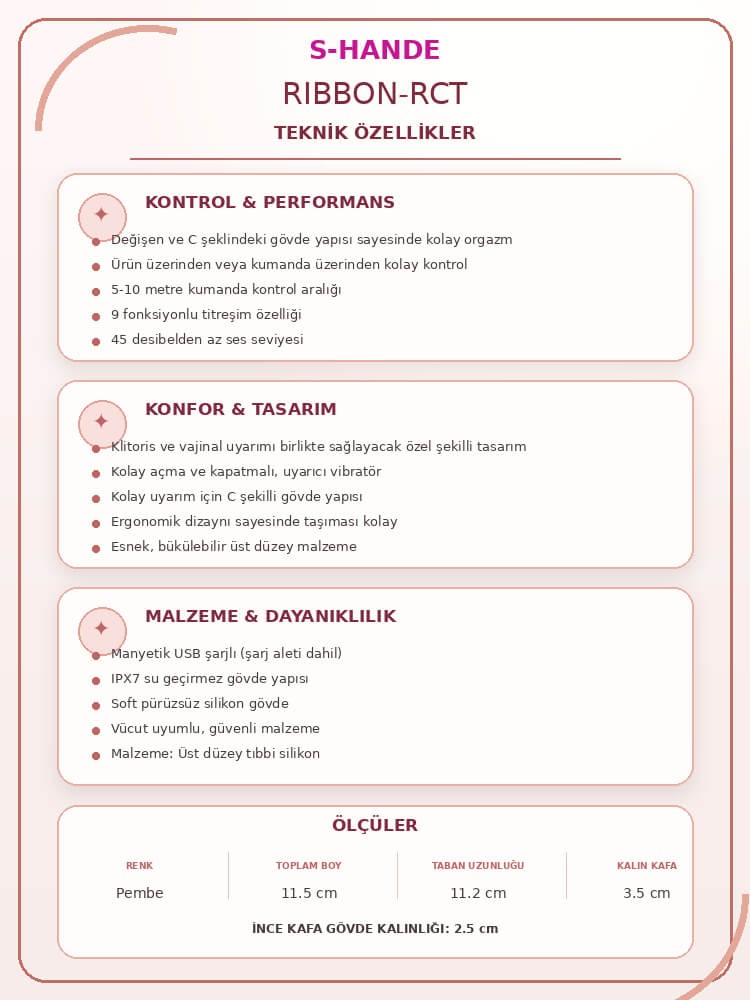 Ribbon-Rct Çiftlere Özel Kumandalı 9 Modlu Titreşimli Pembe Vibratör