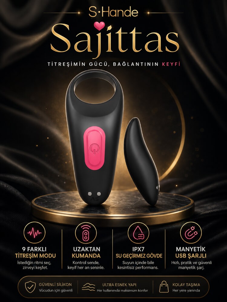 Sajittas Kumandalı 9 Modlu Titreşimli Şarjlı Su Geçirmez Penis Halkası	