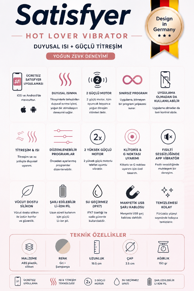 Satifyer Hot Lover G-Bölgesi ve Klitoris Uyarıcı Telefon Kontrollü Isıtmalı Vibratör
