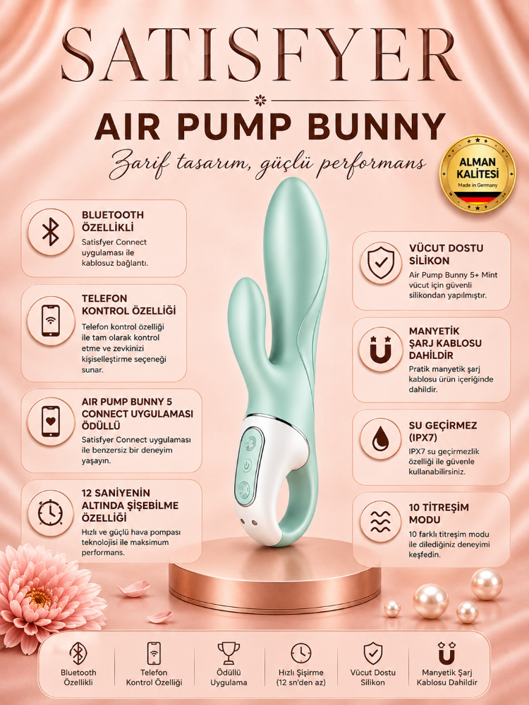 Satisfyer Air Pump Bunny 5+ Mint App Kontrollü Şişebilen&Titreşimli Rabbit Vibratör