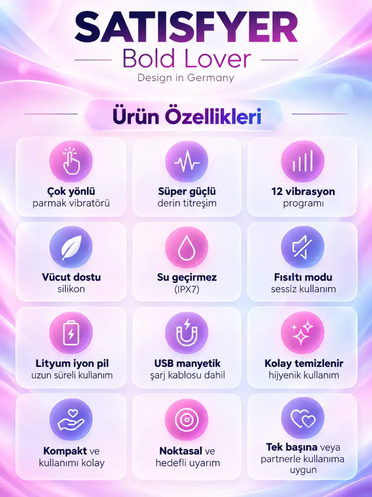 Satisfyer Bold Lover Dark Pink 12 Farklı Titreşim Modlu Parmak Vibratörü 