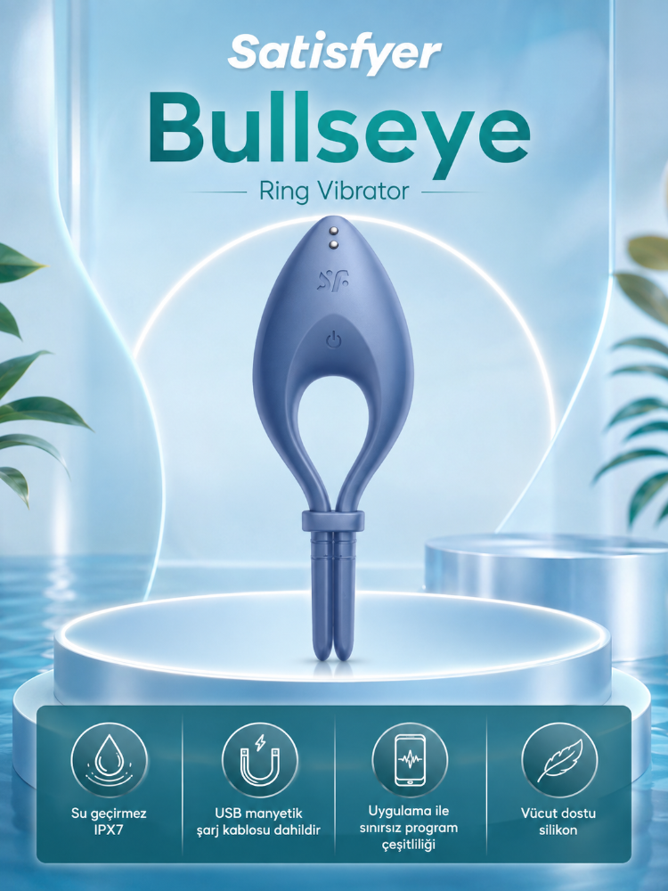 Satisfyer Bullseye Connect Blue App Kontrollü Ayarlanabilir Titreşimli Penis Halkası