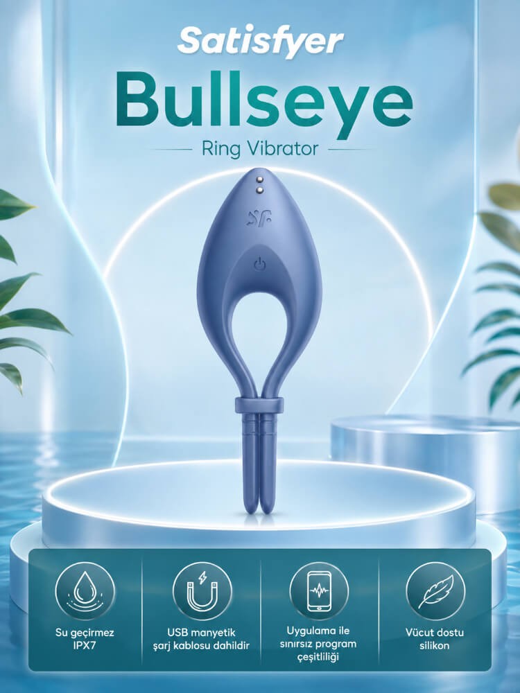 Satisfyer Bullseye Connect Blue App Kontrollü Ayarlanabilir Titreşimli Penis Halkası