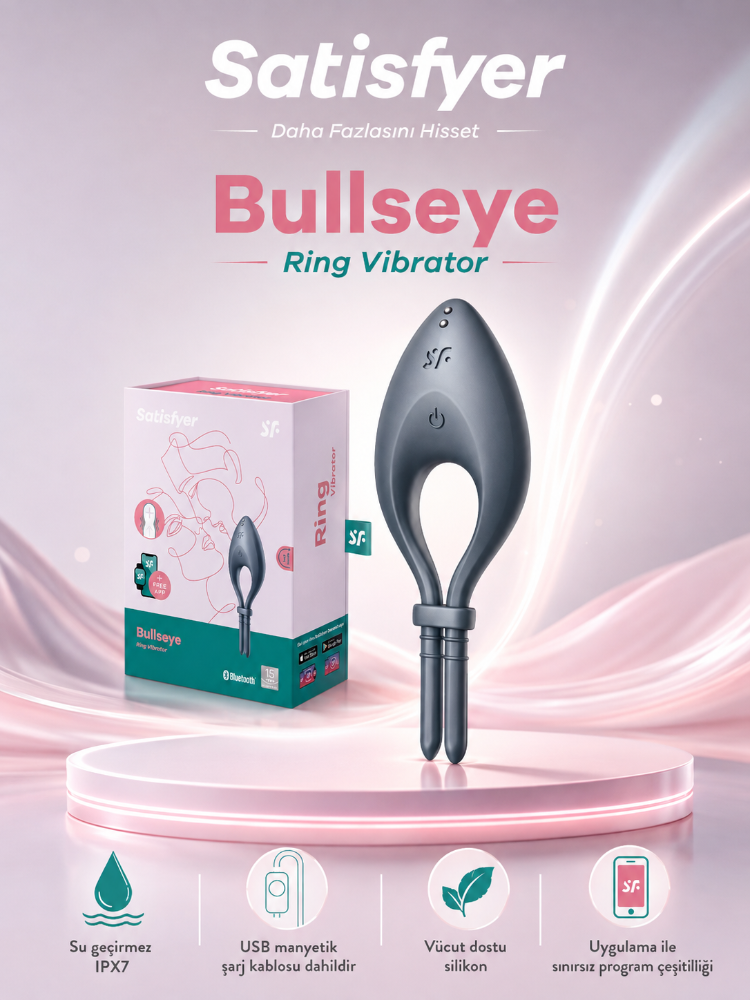 Satisfyer Bullseye Connect Dark Blue App Kontrollü Ayarlanabilir Titreşimli Penis Halkası