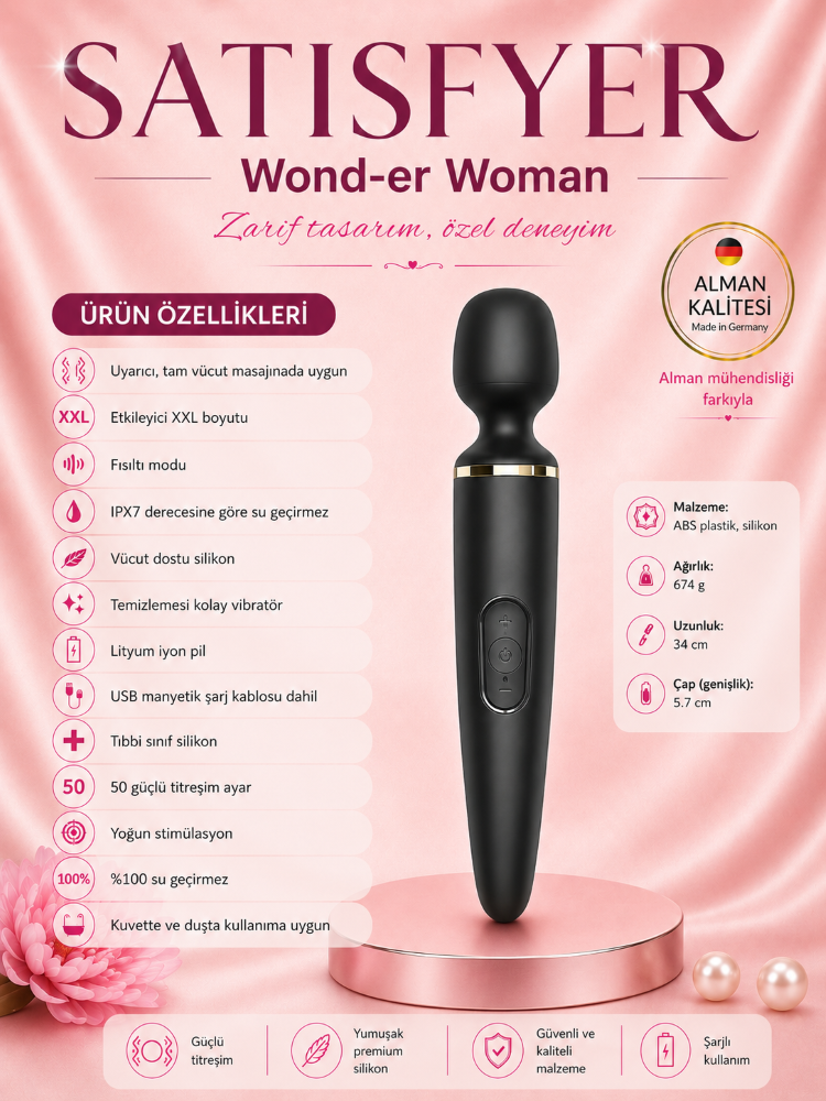 Satisfyer Büyük Boy Siyah 50 Modlu Titreşimli Güçlü Masaj Aleti Vibratör