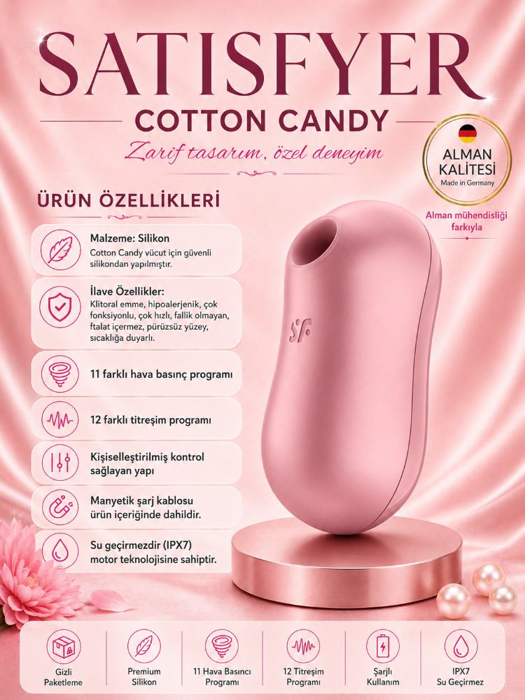 Satisfyer Cotton Candy Light Red Emişli&Titreşimli 2 Motorlu Vibratör