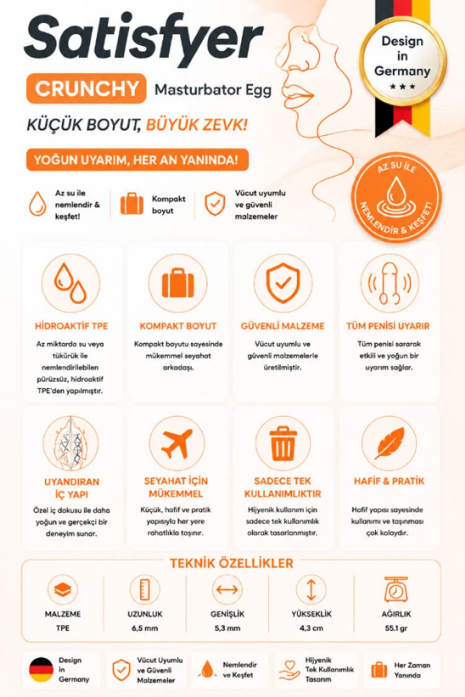 Satisfyer Crunchy 3 Kullanımlık İçi Tırtıklı Yapay Mastürbatör