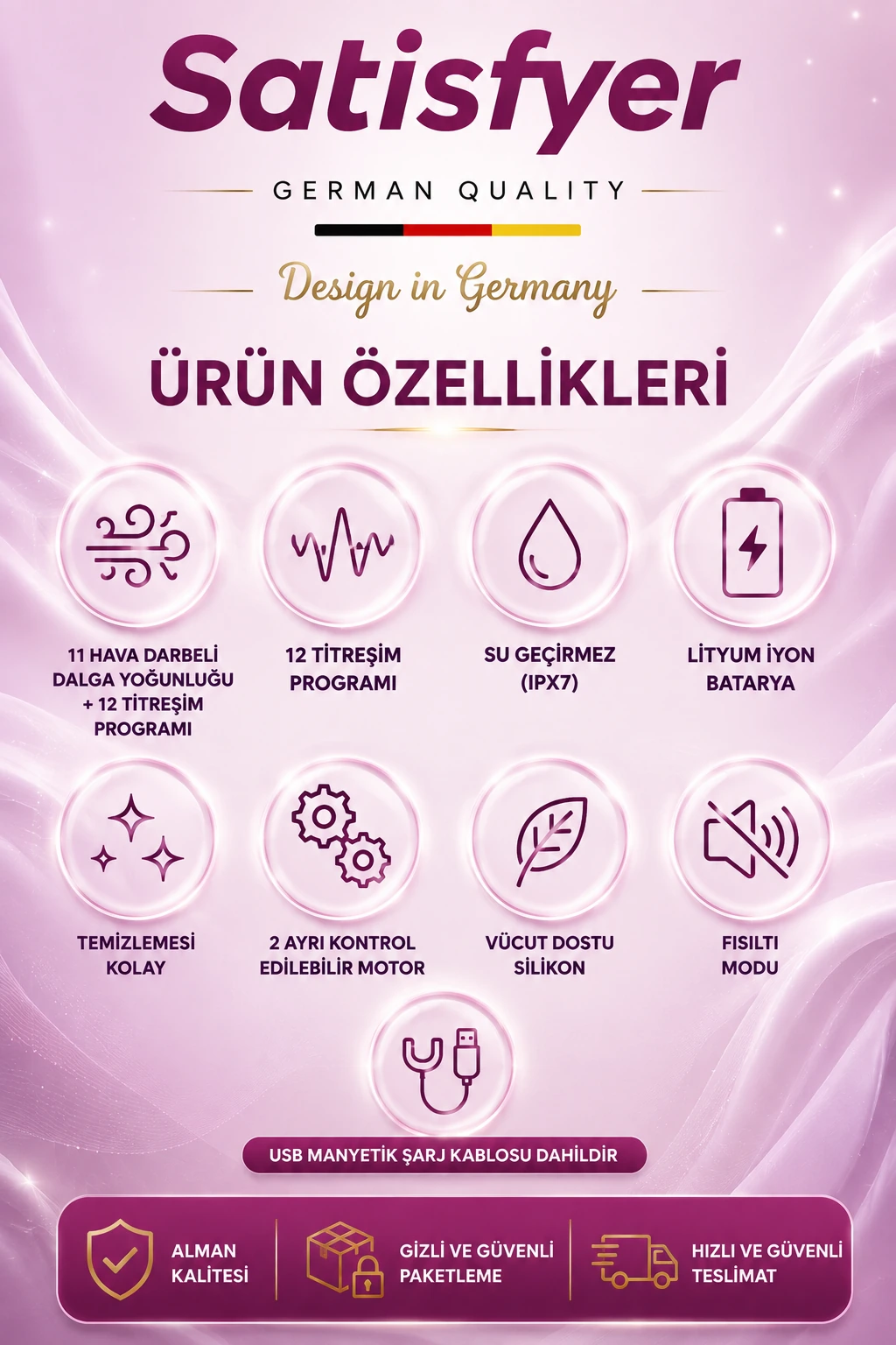 Satisfyer Curvy Trinity 4 Black 2 Motorlu Güçlü Titreşimli Ve Emiş Yapabilen Vibratör