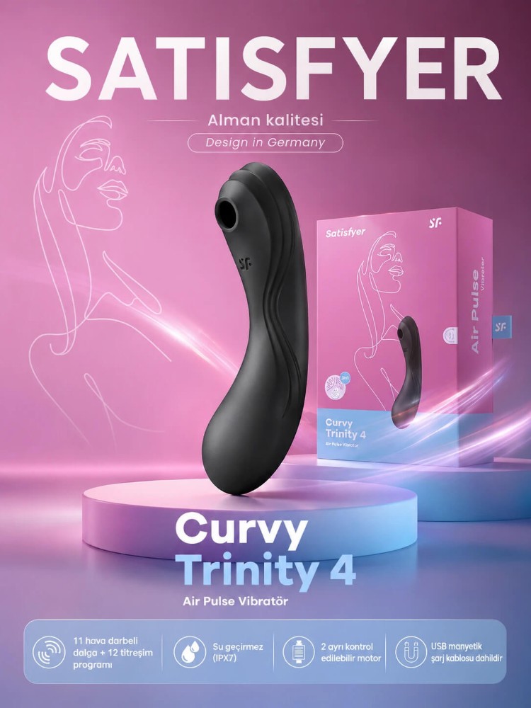 Satisfyer Curvy Trinity 4 Black 2 Motorlu Güçlü Titreşimli Ve Emiş Yapabilen Vibratör