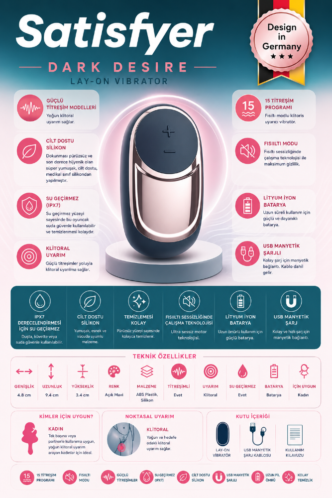 Satisfyer Dark Desire Klitoris Uyarıcı 15 Modlu Titreşimli Şarjlı Vibratör