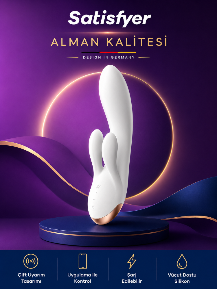 Satisfyer Double Flex White Connect App Kontrollü Ultra Esnek Güçlü Titreşimli Rabbit Vibratör
