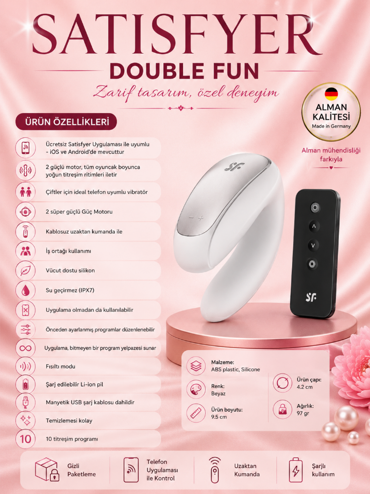 Satisfyer Double Fun White Kumandalı ve Telefon Kontrollü Çiftlere Özel Vibratör