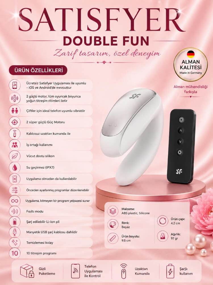 Satisfyer Double Fun White Kumandalı ve Telefon Kontrollü Çiftlere Özel Vibratör