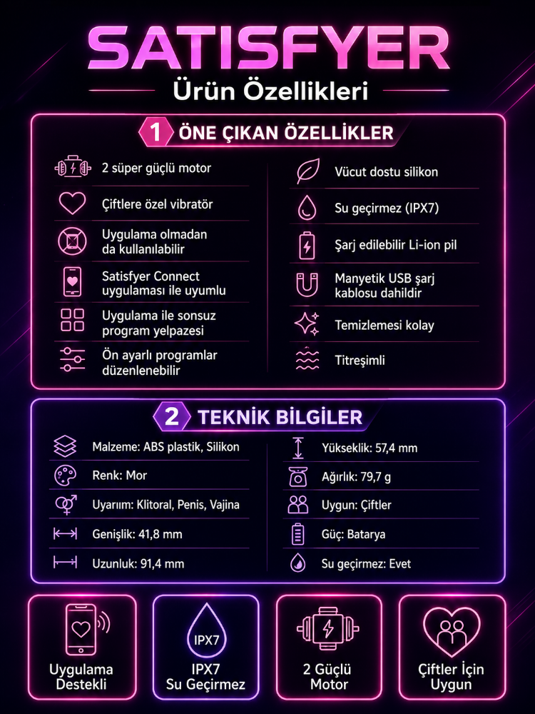Satisfyer Double Joy Violet Telefon Kontrol Çiftlere Özel Vibratör	