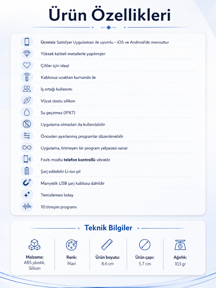 Satisfyer Double Love Blue Kumandalı ve Telefon Kontrollü Çiftlere Özel Vibratör