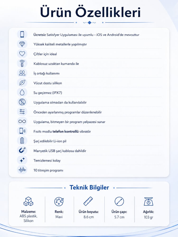Satisfyer Double Love Blue Kumandalı ve Telefon Kontrollü Çiftlere Özel Vibratör