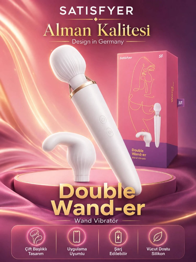 Satisfyer Double Wand-er Connect White App Kontrollü Ekstra Başlıklı Güçlü Titreşimli Masaj Aleti Vibratör