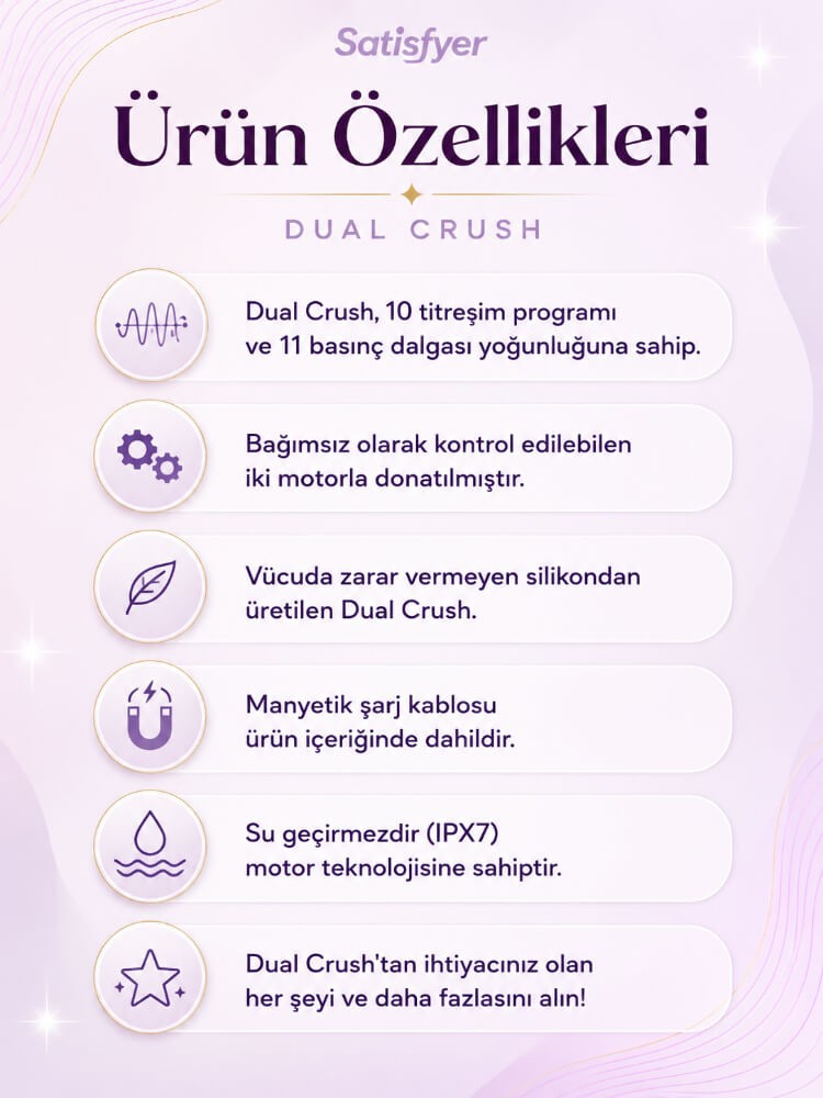 Satisfyer Dual Crush Emişli ve Güçlü Titreşimli 2 Motorlu Klitoris Uyarıcı Vibratör