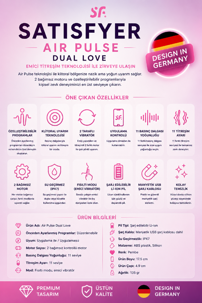 Satisfyer Dual Love 11 Modlu Titreşim ve Emiş Yapabilen Telefon Uyumlu Vibratör