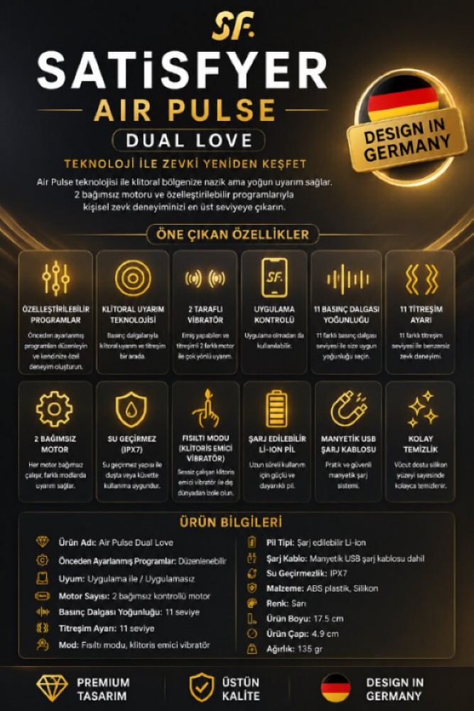 Satisfyer Dual Love 11 Modlu Titreşimli ve Emiş Modlu Telefon Uyumlu Vibratör