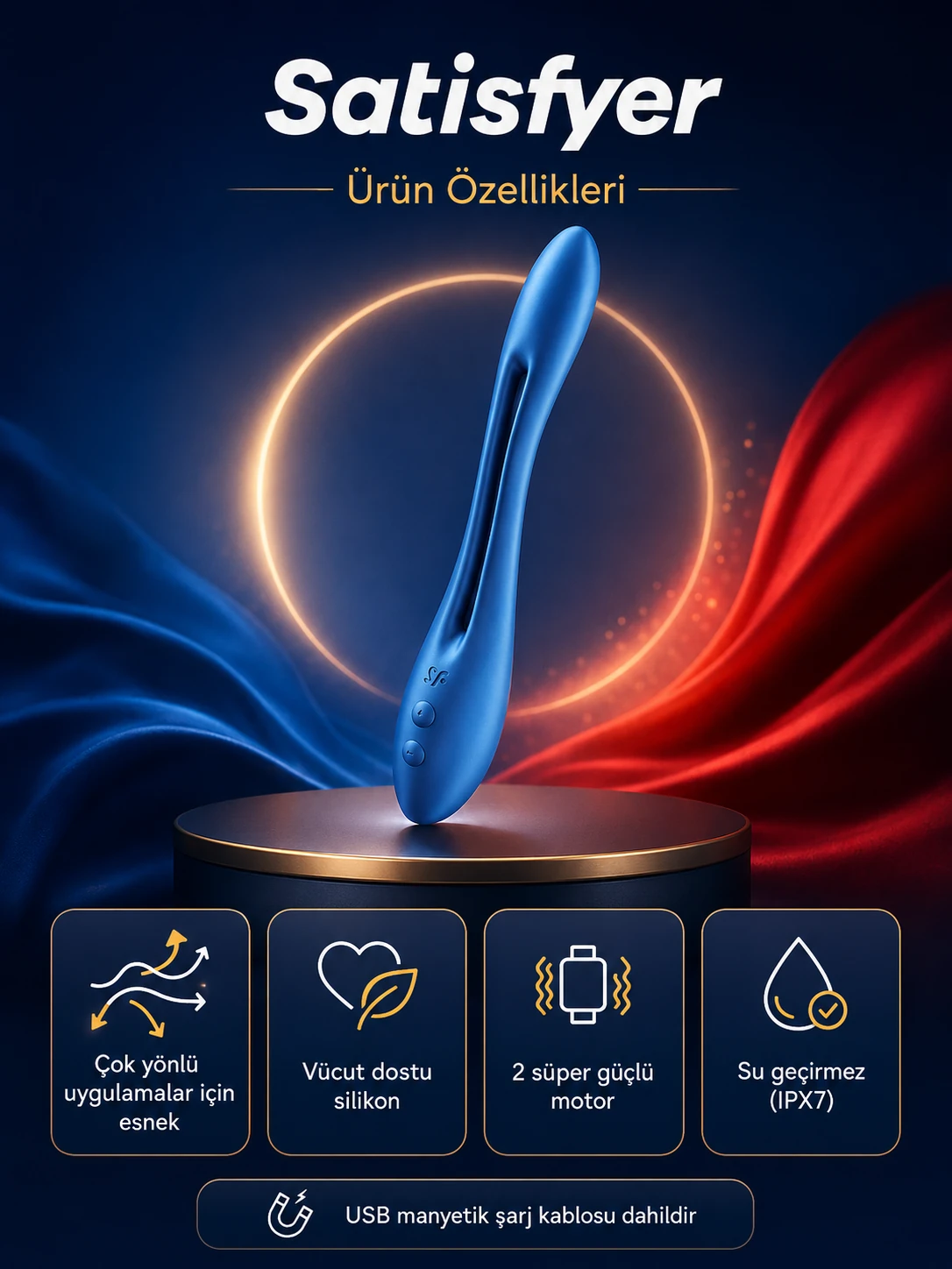 Satisfyer Elastic Game Dark Blue Güçlü Titreşimli Ultra Esnek Vibratör