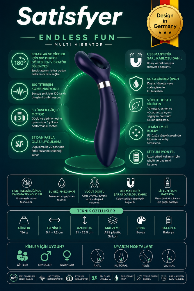Satisfyer Endless Fun Blue Çiftlere Özel Multi Vibratör & Penis Halkası	