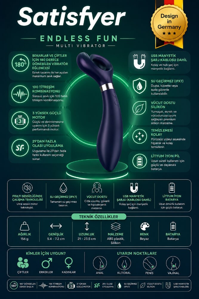 Satisfyer Endless Fun Blue Çiftlere Özel Multi Vibratör & Penis Halkası	