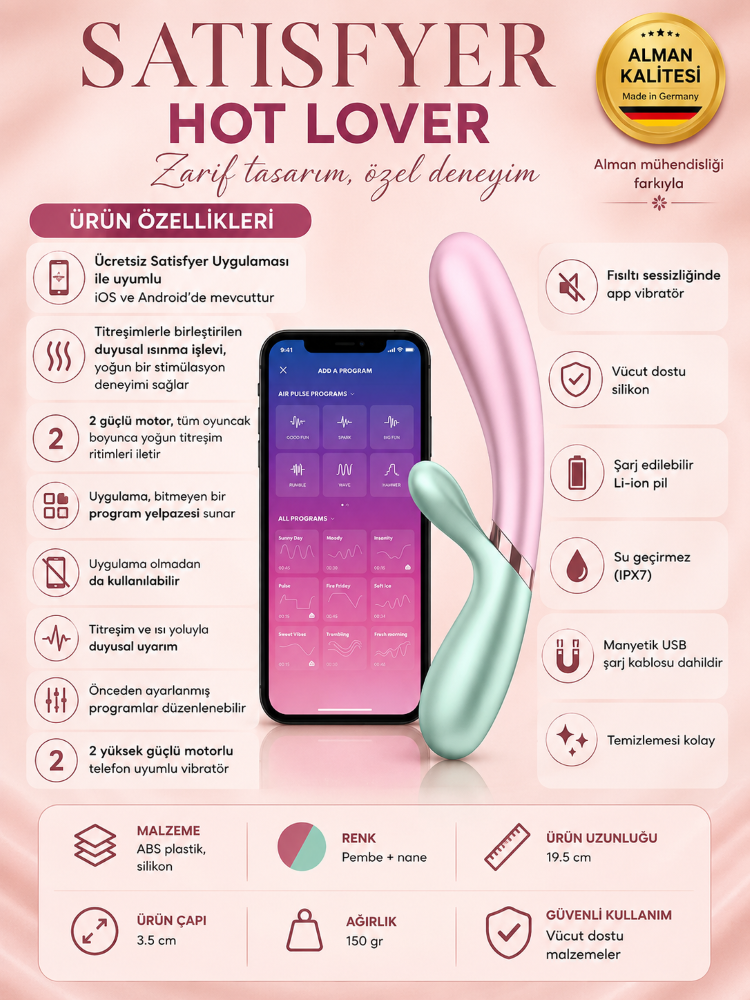 Satisfyer Hot Lover Pink G-Bölgesi ve Klitoris Uyarıcı Telefon Kontrollü Isıtmalı Vibratör