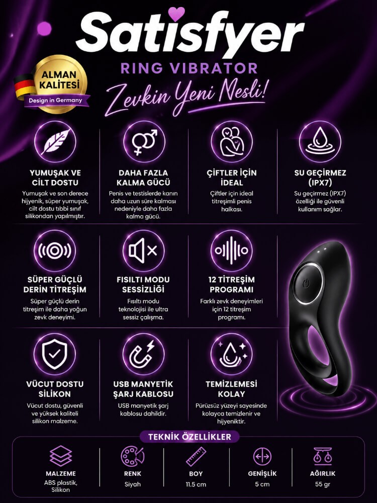Satisfyer Legendary Duo 12 Modlu Titreşimli Şarjlı Su Geçirmez Penis Halkası