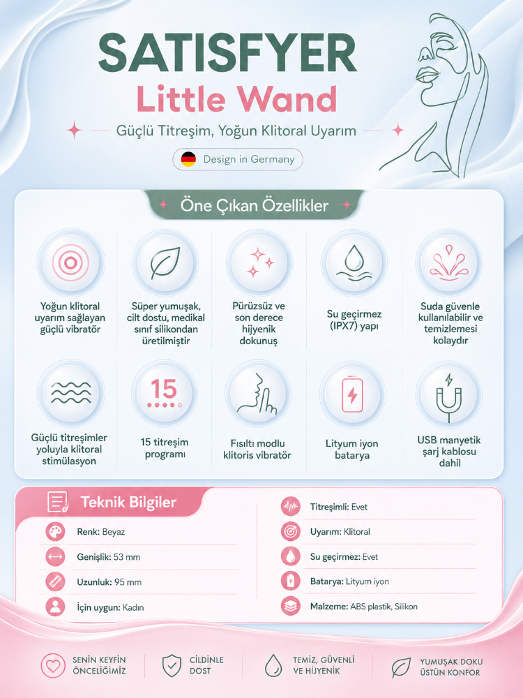 Satisfyer Little Wand 15 Modlu Titreşimli Klitoris Uyarıcı ve Masaj Vibratörü