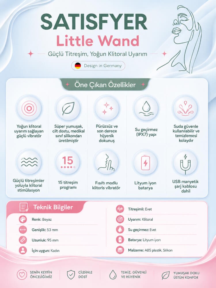Satisfyer Little Wand 15 Modlu Titreşimli Klitoris Uyarıcı ve Masaj Vibratörü