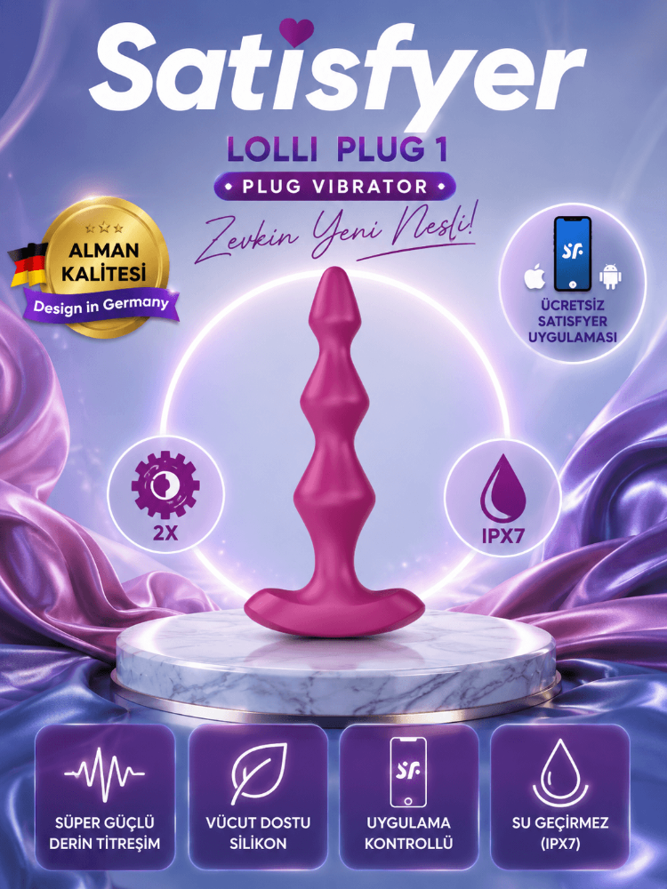 Satisfyer Lolli Plug 1 - 12 Modlu Titreşimli Şarjlı Bordo Anal Plug Vibratör