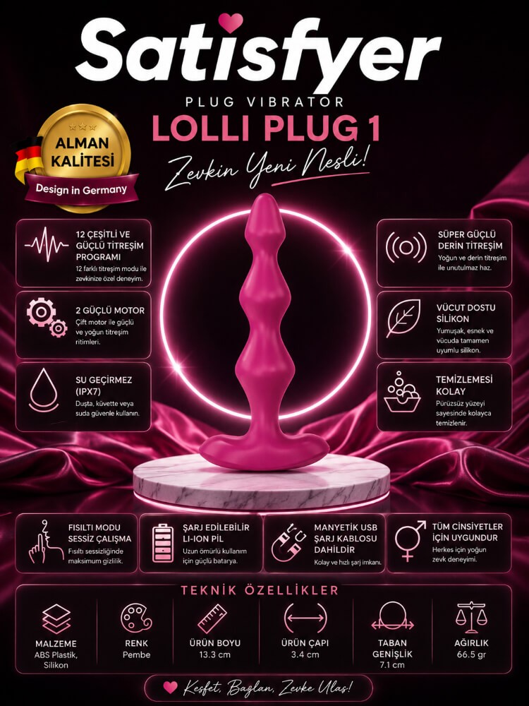 Satisfyer Lolli Plug 1 - 12 Modlu Titreşimli Şarjlı Bordo Anal Plug Vibratör