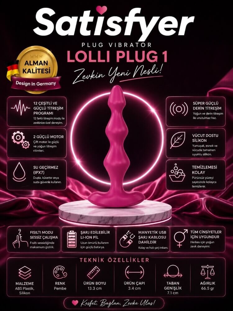 Satisfyer Lolli Plug 1 - 12 Modlu Titreşimli Şarjlı Bordo Anal Plug Vibratör