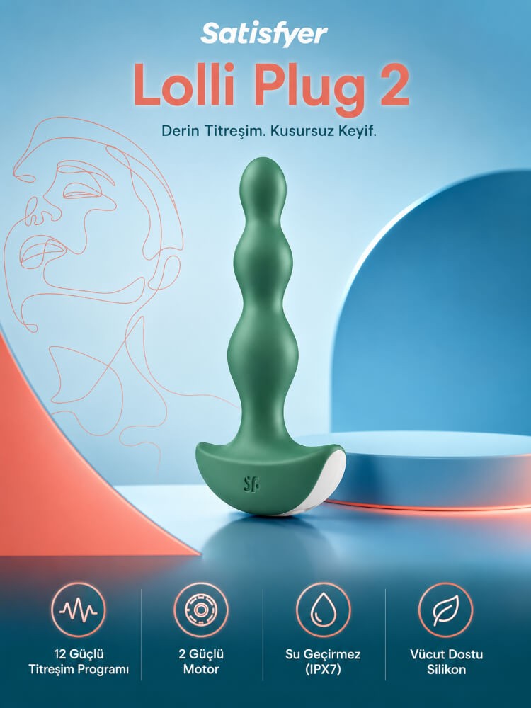 Satisfyer Lolli Plug 2 - 12 Fonksiyonlu Titreşimli Boğumlu Yeşil Anal Plug Vibratör