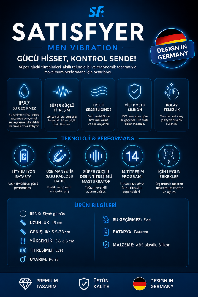 Satisfyer Men Vibration 14 Fonksiyonlu Titreşimli Süper Mastürbatör