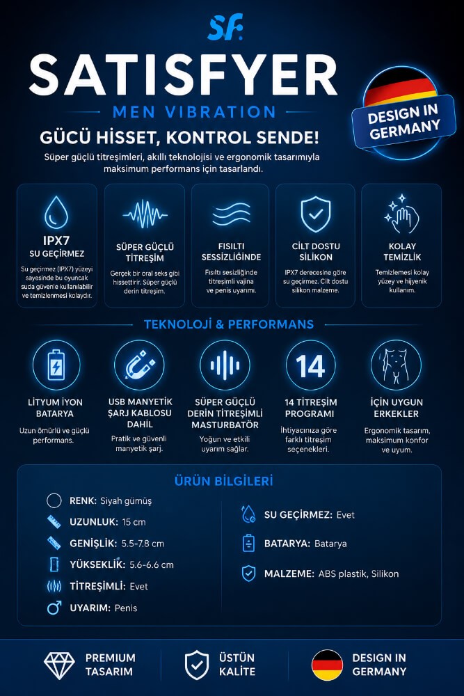 Satisfyer Men Vibration 14 Fonksiyonlu Titreşimli Süper Mastürbatör
