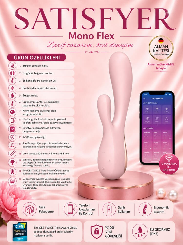 Satisfyer Mono Flex Mauve Telefon Kontrol Rabbit Vibratör 