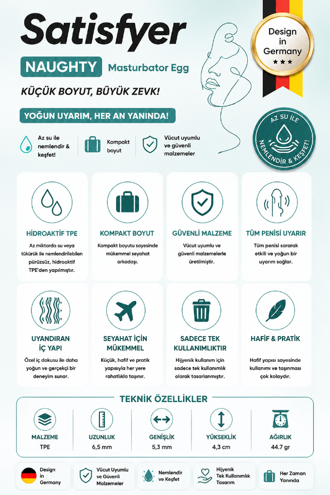 Satisfyer Naughty 3 Kullanımlık İçi Tırtıklı Yapay Mastürbatör