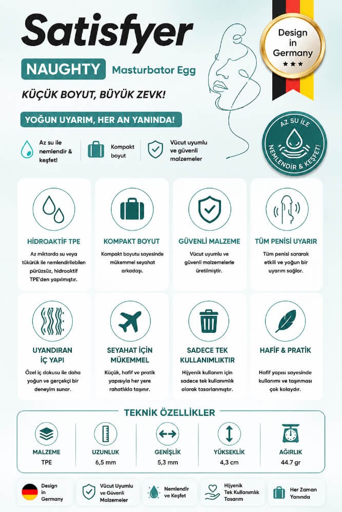 Satisfyer Naughty 3 Kullanımlık İçi Tırtıklı Yapay Mastürbatör